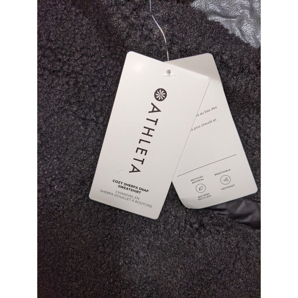 Athleta Cozy Sherpa Snap Sweatshirt Size Large Black - Picture 7 of 12